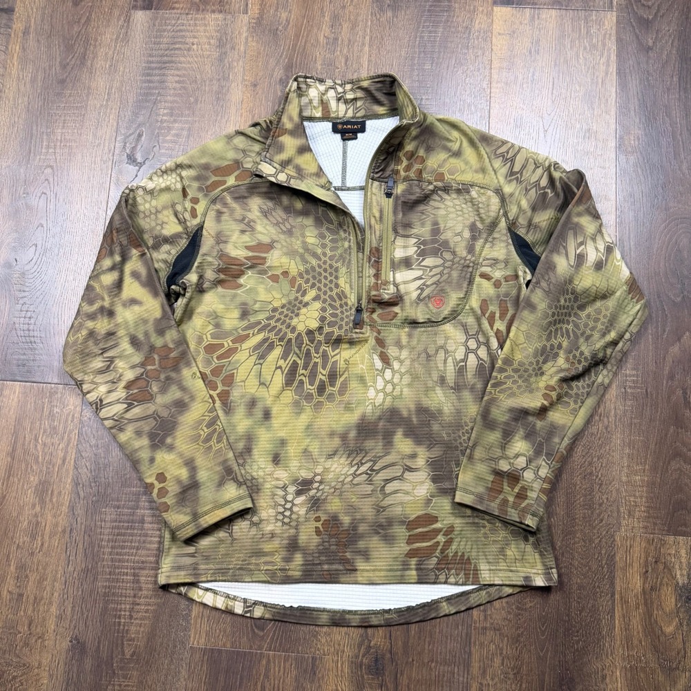 Ariat Mandrake Kryptek Camo Quarter Zip Shirt Mens M Hunting Base Layer